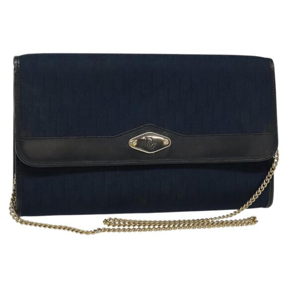 Christian Dior Trotter Canvas Chain Shoulder Bag Navy Gold Auth 123030 - Picture 1 of 16